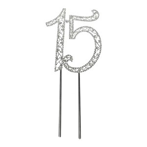 O'Creme Rhinestone Silver-Colored Number-15 Cake Topper 4 Inch - 1 of 2