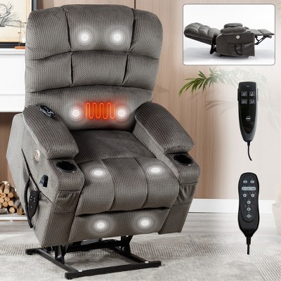 Coolbibila Fabric Power Lift Recliner Chair,Recliner With Vibration Massage And Lumbar Heating,Dual Cup Holders,Power Recliners For Elderly