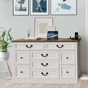 9-Drawer Dresser, Fluted Chest of Drawers with Metal Handles, Solid Wood Storage Organizer for Bedroom & Living Room, TV Stand for Hallway - 1 of 4