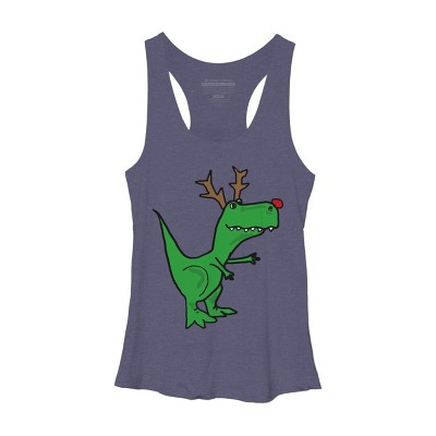 Women's Design By Humans Cool Funny Christmas T-Rex Dinosaur with Antlers By SmileToday Racerback Tank Top