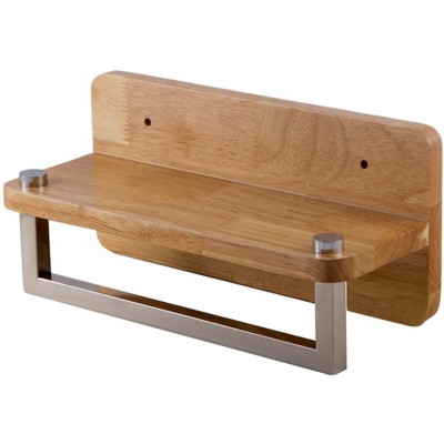 ALFI AB5510 12Inch Small Wooden Shelf with Chrome Towel Bar Bathroom Accessory