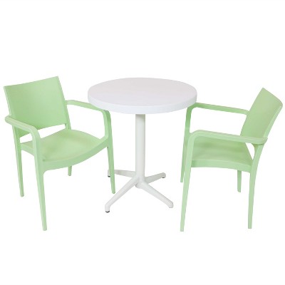 Sunnydaze All-Weather Commercial-Grade Landon Indoor/Outdoor Patio Furniture Dining Set with Round Table with Folding Top, Light Green and White, 3pc