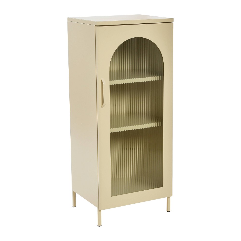 Photos - Wardrobe Storied Home Solstice Narrow Metal Accent Cabinet: Arched Glass, Off-White Display Storage