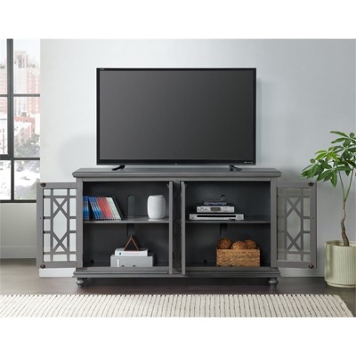Parisian Gray 63" Transitional TV Stand with Elegant Trellis Glass