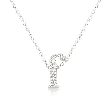 Slickblue 16" Adjustable Rhodium Initial Necklace, Pave Set Cubic Zirconia, Choose from f/v/w/z Letters