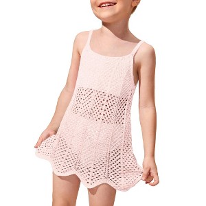 Girls Sheer Cover Dress Summer Beach Cover Up Dresses Crochet Beach Dress for Little Girl  Sleeveless Spaghetti Strap Sheer Beach Sheer Cover Up - 1 of 4