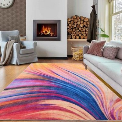 Living Room Area Rug Abstract Art Rug Colorful Lines Texture Floor Carpet