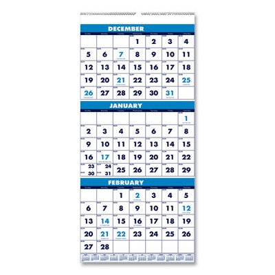 Recycled Three-Month Format Wall Calendar, Vertical Orientation, 8 x 17, White Sheets, 14-Month (June to July): 2023 to 2024