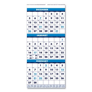 Recycled Three-Month Format Wall Calendar, Vertical Orientation, 8 x 17, White Sheets, 14-Month: Dec 2024 to Jan 2026 - 1 of 1