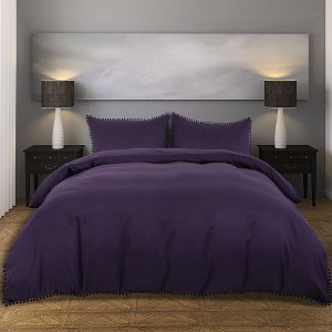 PiccoCasa 110gsm Brushed Microfiber Bedding Duvet Cover Set with Pompoms with 2 Pillowcase - 1 of 4