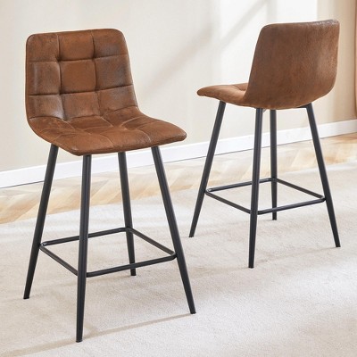 CAVINAS Swivel Barstools Set of 2, Upholstered Bar Stool with Footrest and Metal Legs, Counter Height Bar Chair for Bar, Kitchen, Dining Room