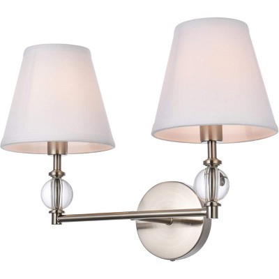 Bethany 2-Light Satin Nickel and White Fabric Wall Sconce