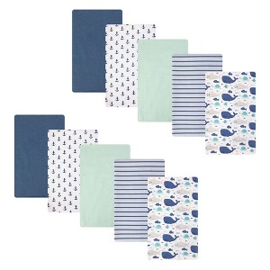 Hudson Baby Cotton Flannel Burp Cloths 10-Pack, Sea Friends, One Size - 1 of 4