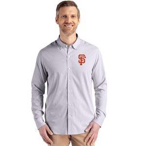 San Francisco Giants Cutter & Buck Skyline Epic Confidence Recycled Pinstripe Mens Long Sleeve Dress Shirt - Elemental Grey/White - Medium - 1 of 1
