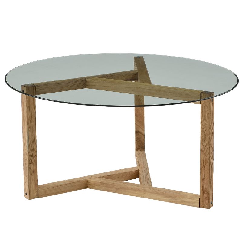 Modern Round Coffee Table Cocktail Table with Tempered Glass Top & Sturdy Wood Base-ModernLuxe, 4 of 9