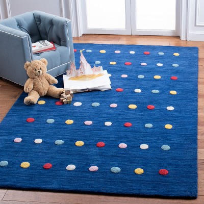 Navy Hand-Tufted Wool Kids' Polka Dot Area Rug, 3' x 5'