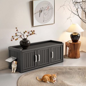 Kumasinova Versatile 3-Chamber Cat House,Outdoor Cat Shelter with Weatherproof Design,Ideal Spacious Indoor Cat Furniture for Multiple Pets,Black - 1 of 4