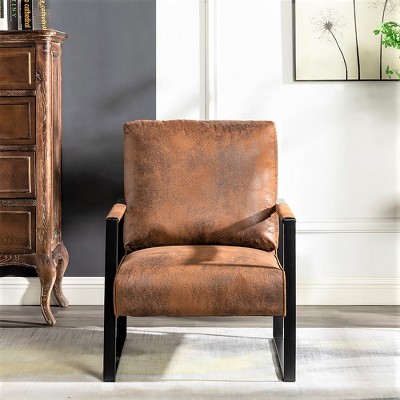 VYNXARIA Classic Mid Century Modern Accent Chair - Durable Metal Frame in Light Brown Microfiber