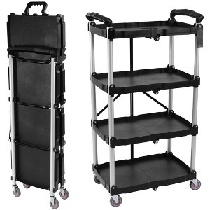 Gulches Folding Utility Cart, Portable Folding Service Cart, 4 Tier Heavy Duty Folding Tool Cart with Wheels for Office, Warehouse and Home, Black - 1 of 4
