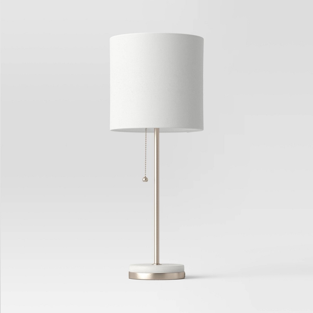 Photos - Floodlight / Street Light Hayes Marble Base Stick Lamp Pewter - Threshold™: ETL Listed, Linen Shade,