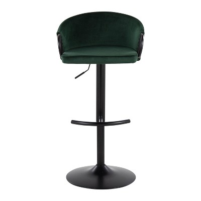 Green Velvet Adjustable Swivel Bar Stools with Metal Frame