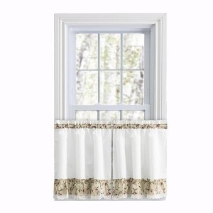 Ellis Curtain Cherries Ruffled 1.5" Rod Pocket Window Curtain Tiers Natural - 1 of 4