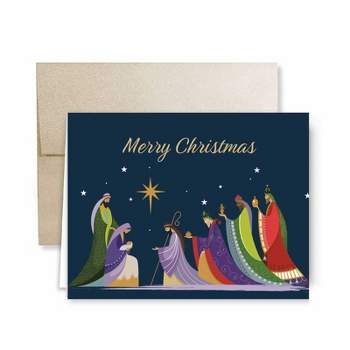 Paper Frenzy Three Wisemen Bringing Gifts Religious Christmas Holiday Cards with Cocoa Shimmer Envelopes - 25 pack