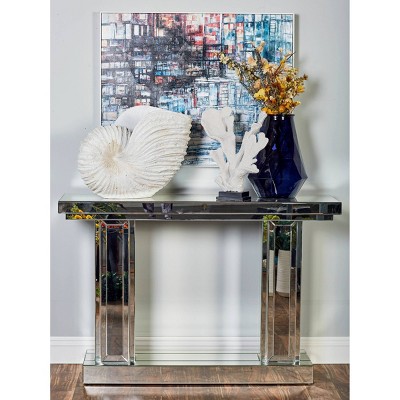 Silver Mirrored Wood Console Table with Storage, 48" x 14" x 32"