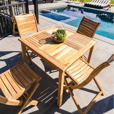 Nordic Teak 39" Natural Outdoor Square Dining Table Set - Beige