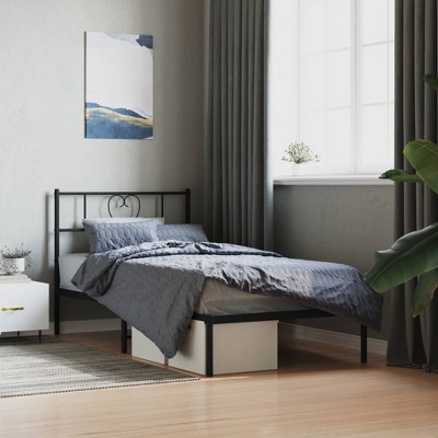 vidaXL Metal Bed Frame with Headboard Black 39.4 in.x74.8 in. Twin