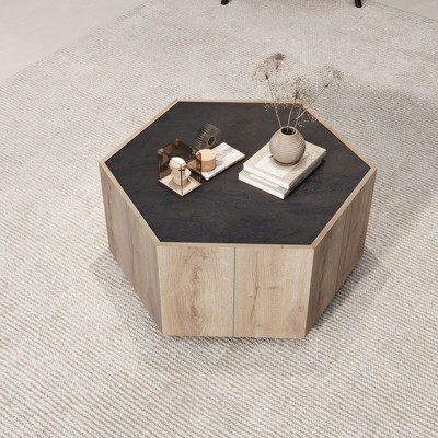 NicBex Hexagonal Rural Style Garden Retro with Storage Drawers,Retro Minimalist Tea Table,Center Table for Living Room