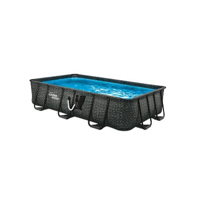 Summer Waves P41408361 14 x 8 Foot 36 Inch Deep Dark Herringbone Print Liner Elite Metal Frame Rectangular Above Ground Pool w/ Filter Pump & Ladder