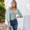Amaryllis Women's V-Neck Puff Long Sleeve Knit Top with Fitted Cuffs Elegant Design Soft Fabric for Versatile Day-to-Night - 2 of 4