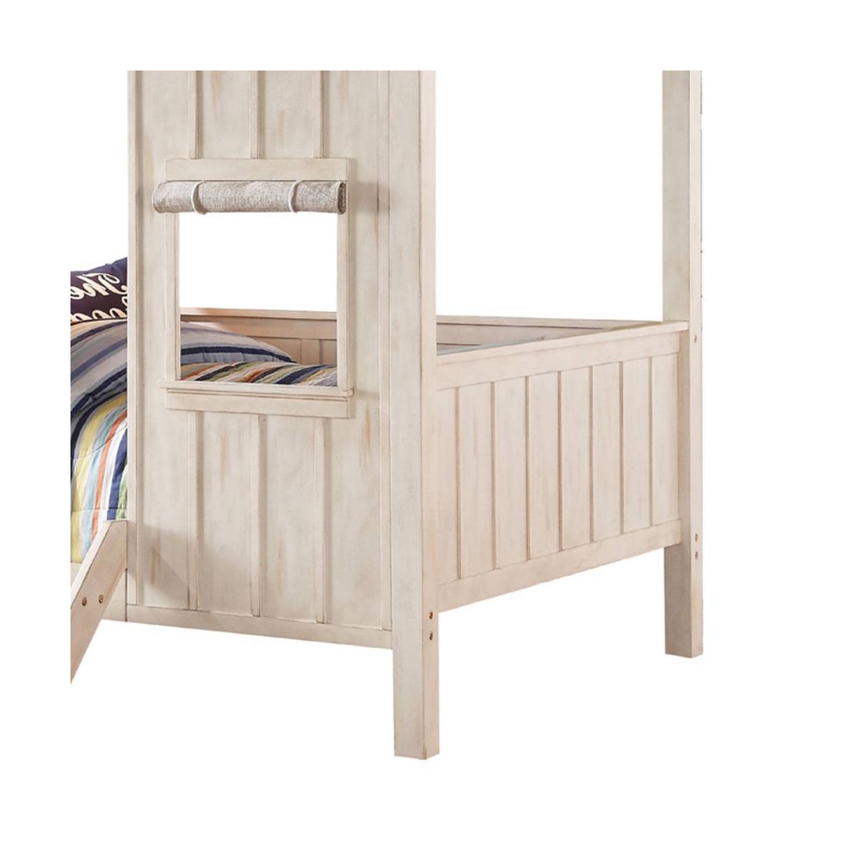 84" Full Bed Spring Cottage Bed Weathered White Washed Gray - Acme Furniture: Canvas Upholstery, Chrome Frame, Adjustable Size - thumbnail 4