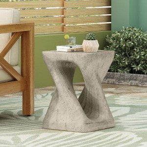 Twisted Spiral Patio End Tables, MGO Accent Table, Wood-Look Outdoor End Table for Patio or Indoor Use, Outdoor Side Table -Christopher Knight Home - 1 of 4
