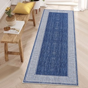 Modern Area Rugs Washable Bordered Floor Carpet, Foldable Contemporary Striped Indoor Mat, Non-Slip Low Pile Accent Rugs for Bedroom, Kitchen, Laundry - 1 of 4
