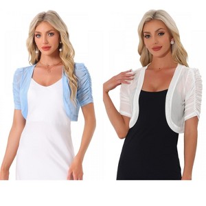 INSPIRE CHIC Women's Casual Short Sleeve Mesh Sheer Open Front Cropped Cardigan Shrug 2 Packs - 1 of 4