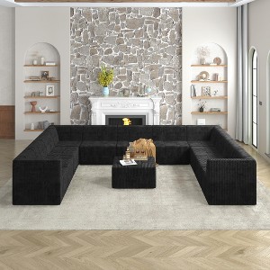 TiramisuBest L-Shaped Modular Sectional Sofa, Compressed Corduroy Couch, Modern Minimalist Sleeper Sofa for Living & Bedroom, Black - 1 of 4