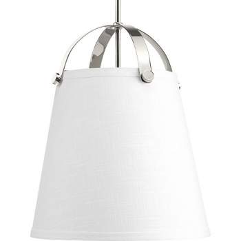 Progress Lighting, Galley Collection, 2-Light Pendant, Polished Nickel, Off-White Linen Shade