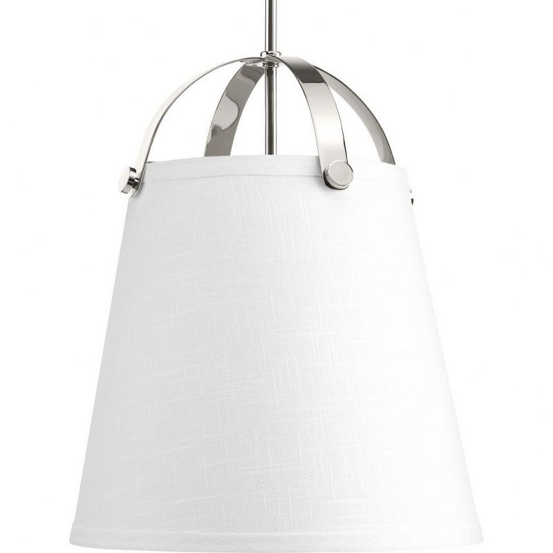 Progress Lighting, Galley Collection, 2-Light Pendant, Polished Nickel, Off-White Linen Shade, 1 of 4