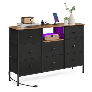 SONGMICS Dresser with Power Outlets and LED Lights, Fabric Chest of Drawers, 25 Colors, TV Stand for up to 60 Inch TVs - 1 of 4