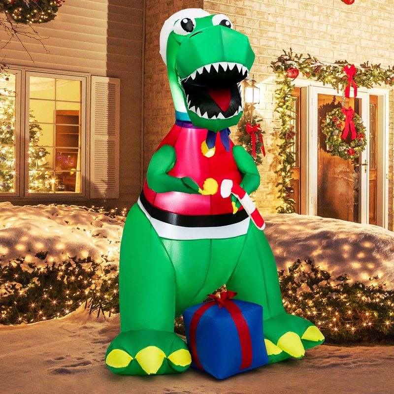 Costway 6FT Inflatable Christmas Dinosaur Dinosaur Decoration with LED Lights & Gift Box, 2 of 11