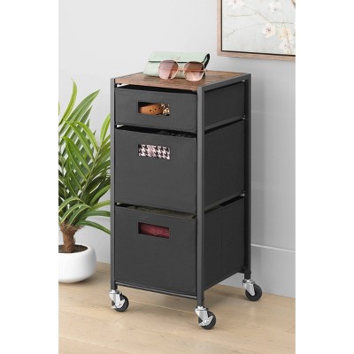 Whitmor Black and Brown Rolling 3-Drawer Storage Cart