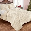 Collections Etc Elegant Ultra-Soft Faux Fur Plush Quilt Bedding with Scalloped Edges and Scroll and Lattice Patterns - 2 of 2