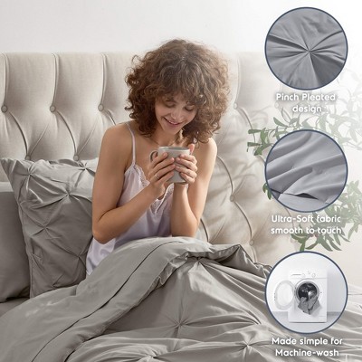 Twin Linen Pinch Pleat Down Alternative Microfiber Bedding Set