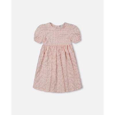 Deux par Deux Girl Plaid Puff Sleeve Dress Beige Pink