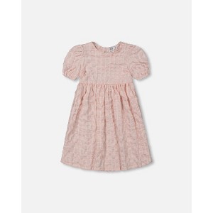 Deux par Deux Girl Plaid Puff Sleeve Dress Beige Pink - 1 of 4