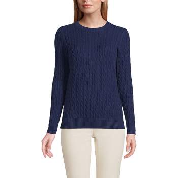 Lands' End Women's Cotton Drifter Crew Cable Pullover Sweater