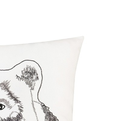 18" x 18" White and Black Embroidered Bear Portrait Pillow