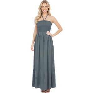LA LEELA Womens House Daily Routine Evening Wear Solid Smocked Tube Top  Maxi Frill Dress Casual Strapless Dresses for Women One Size Grey, Solid :  Target
